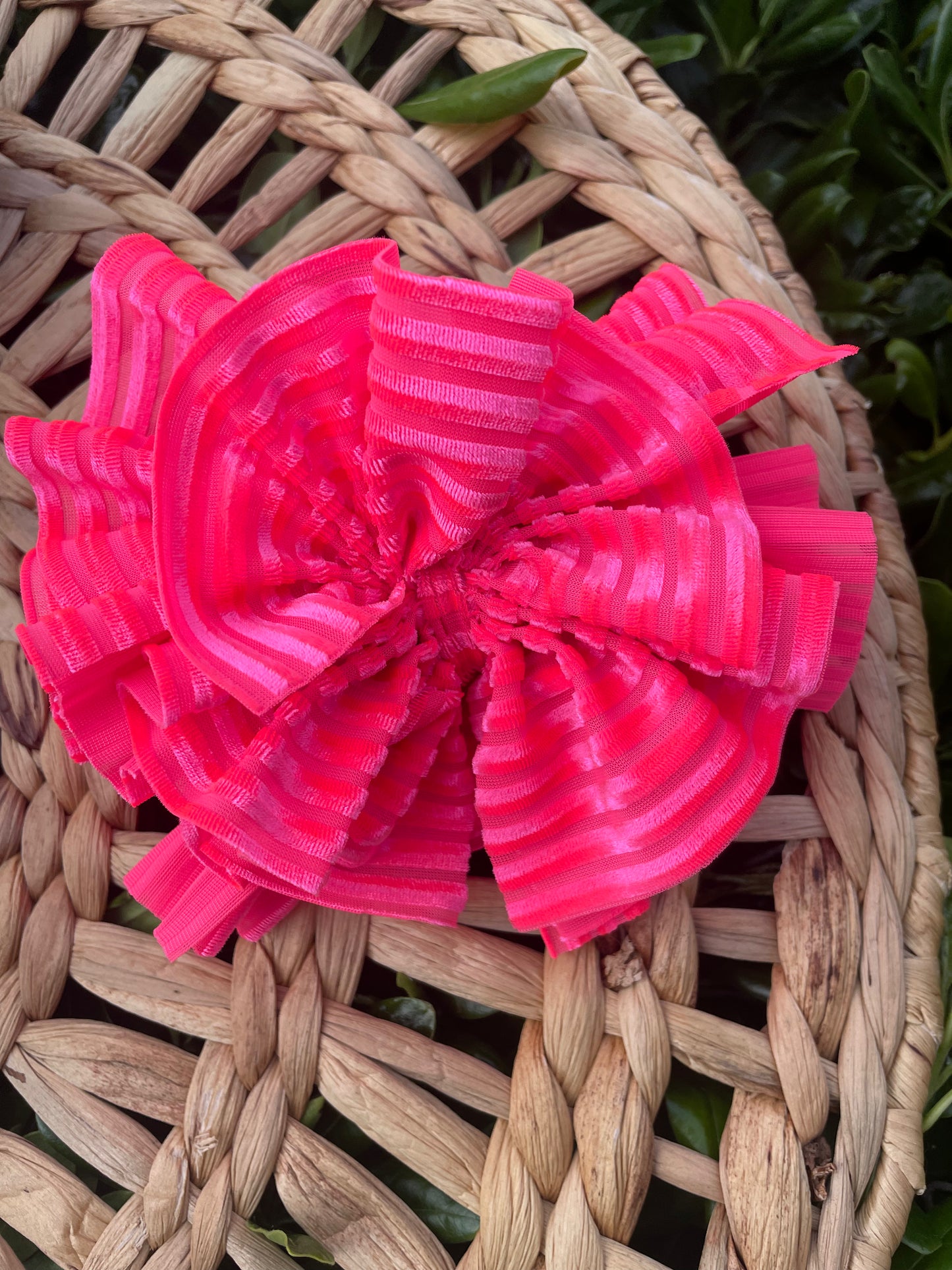 4" Hot pink Shredded Ribbed Velvet