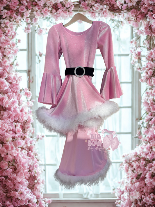Merry Pink Hi-Lo Dress 💖 - GLITTER PINK VELVET 3T